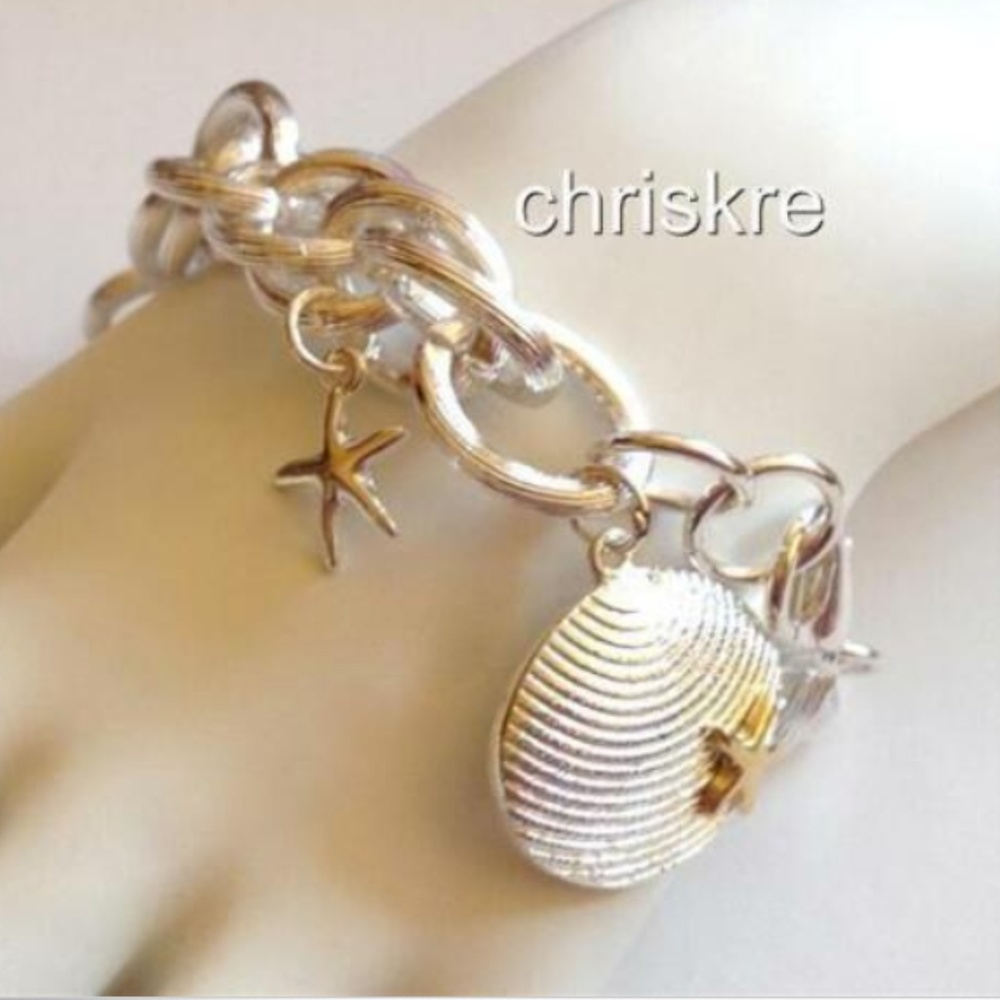 Silver Gold Sea Life Charm Bracelet Shell Starfish